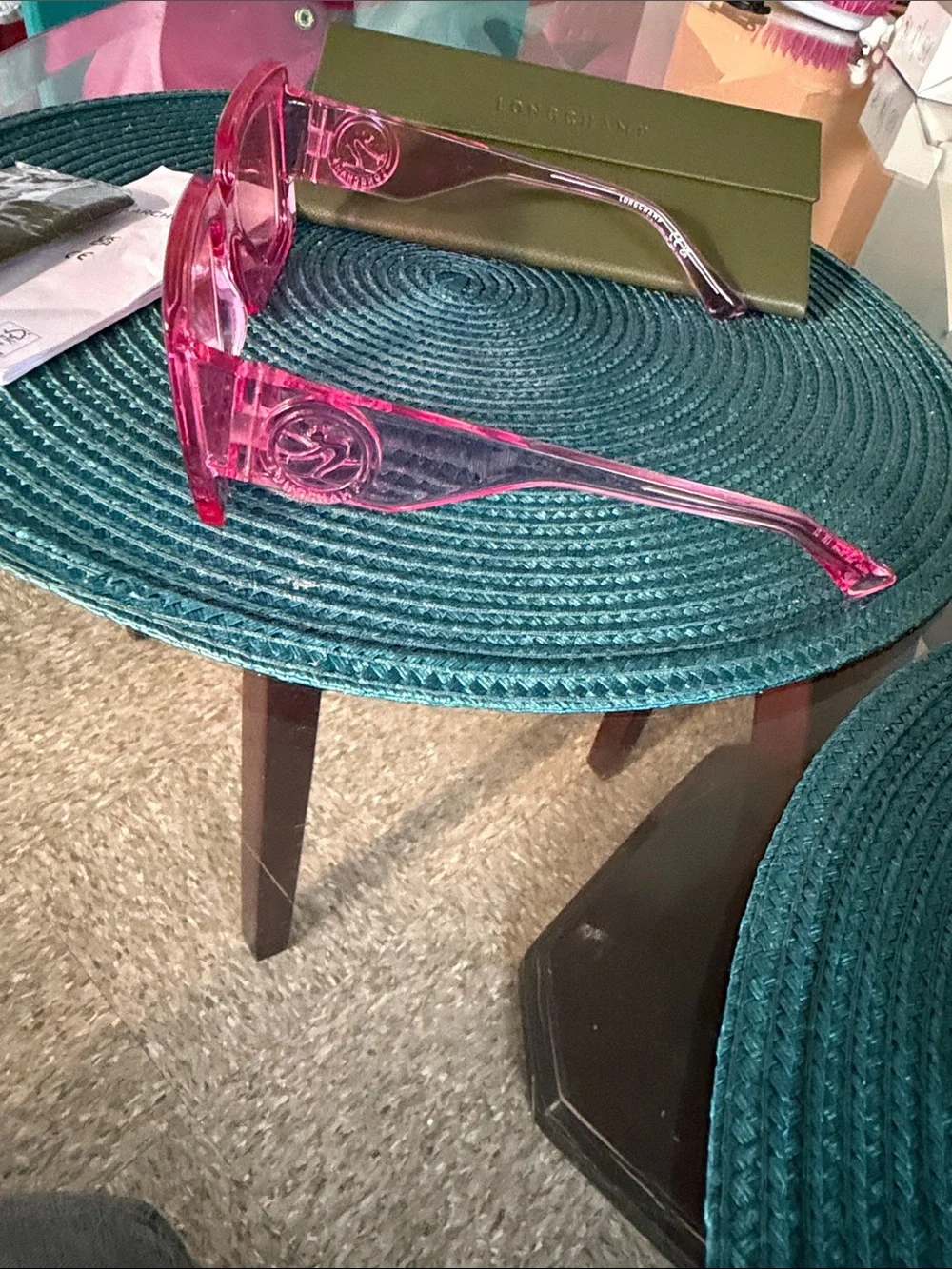 Longchamp Pink Transparent Square-frame Women's Sunglasses like new